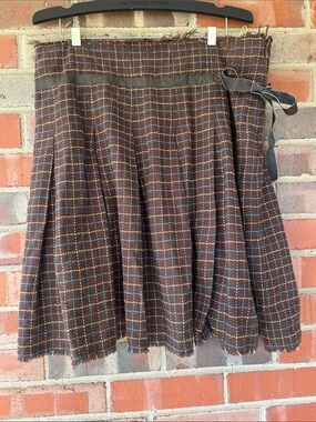 Brown flannel Plaid A-Line Skirt with Side Tie by Free People